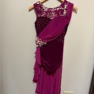 Weissman Magenta Asymmetrical Dress with Floral Accent